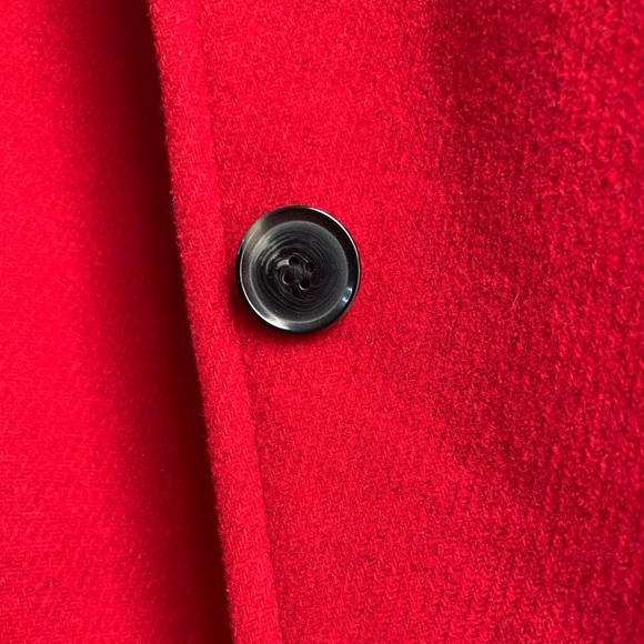Classic red wool peacoat, women’s medium winter coat, fully lined, pocket detail - Picture 5 of 11